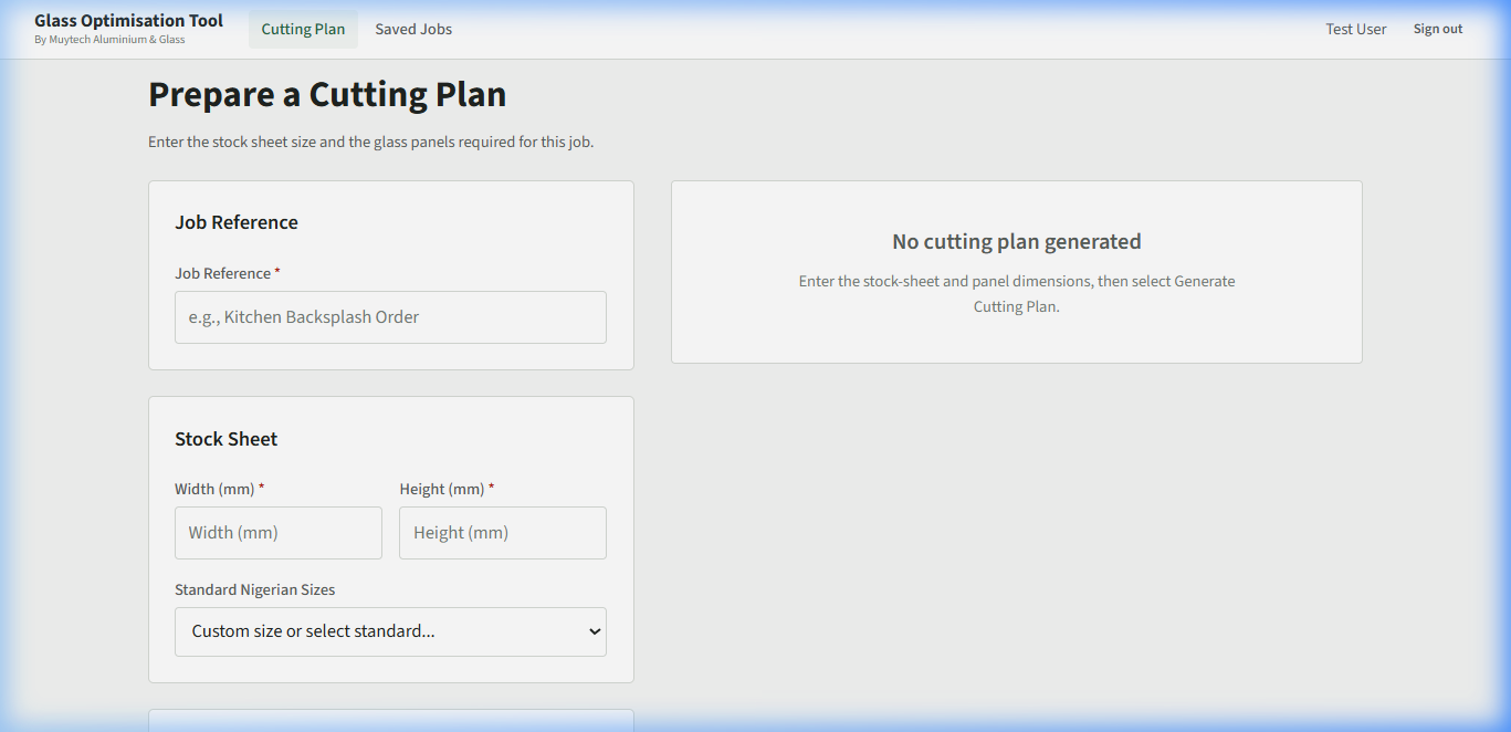 Step-by-step workflow of the cutting plan interface